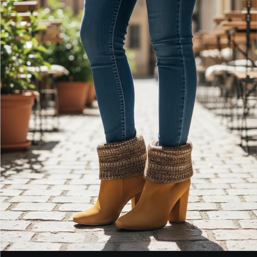 Rachel Comey Mustard Heeled Boots with Knit Cuff